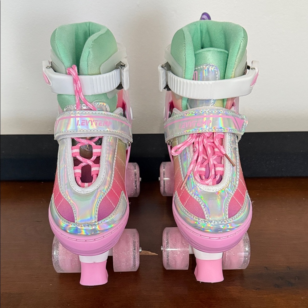 Colorful Roller Skates with Pink and Green Accents